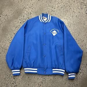 Vintage West Ark Lightweight Blue Satin Blank Bomber Jacket Size XL Plymart USA